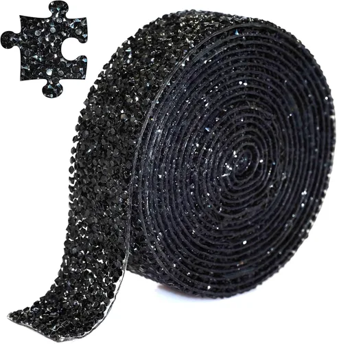 Locacrystal Cinta de diamantes de imitación de resina con cristales brillantes, autoadhesiva, para planchar, para manualidades, automóviles, Negro