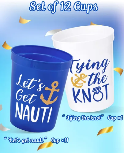 Miniatura 4 de Nefelibata Vasos de plástico náuticos para fiesta de marineros, 12 unidades, Let's Get Nauti, despedidas de soltera, fiestas temáticas de estadio