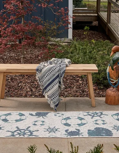 Miniatura 4 de Unique Loom Outdoor Coastal Collection - Alfombra Marmaris (2 pies x 6 pies 1 pulgada, color marfil/azul marino)