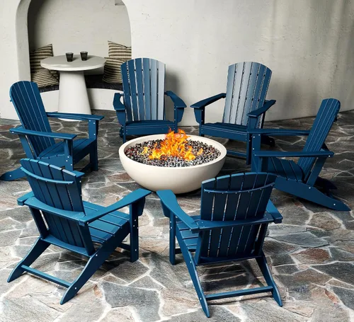 Miniatura 9 de BRIOPAWS - Juego de 2 sillas Adirondack Tamaño grande Silla para hoguera Plástico HDPE Para todo tipo de clima para terraza, al aire gris