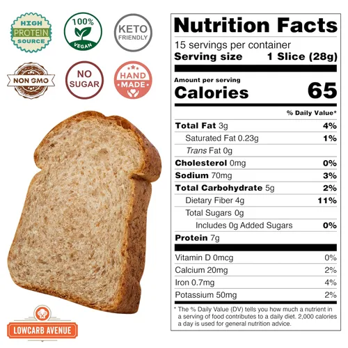 Miniatura 2 de Dr. B's Pan multigrano 1g de carbohidratos netos y 7g de proteína Bajo en calorías, vegano, sin azúcar Pan fresco, en rebanadas, keto y bajo