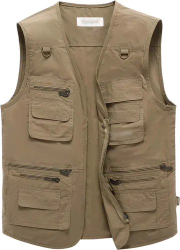 Hbufnha Chaleco de viaje casual Safari para hombre, 16 bolsillos, chaleco de trabajo al aire libre, chaqueta sin mangas, chaqueta de pesca,