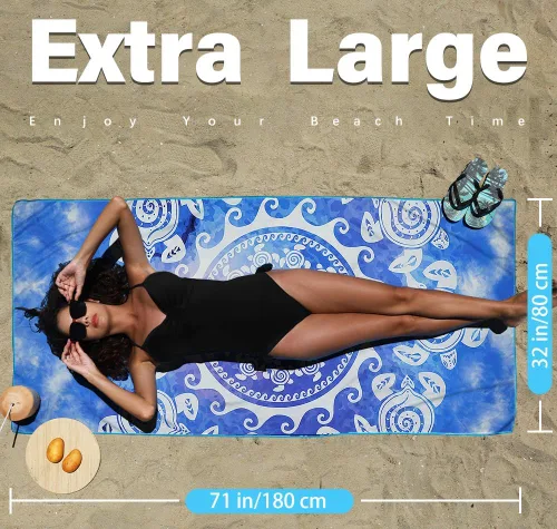 Miniatura 3 de Paquete de 2 toallas de playa ligeras de microfibra, sin arena, de secado rápido, absorbentes, delgadas y compactas, para piscina, camping