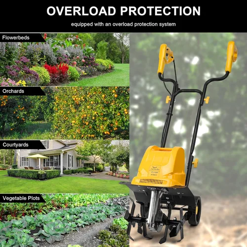 Miniatura 7 de IncwBo Rastrillo/Cultivador Eléctrico 4 dientes de acero, 8'' de profundidad de labrado, rastrillo roto para jardín, 13.5 amperios, 12 pulgadas