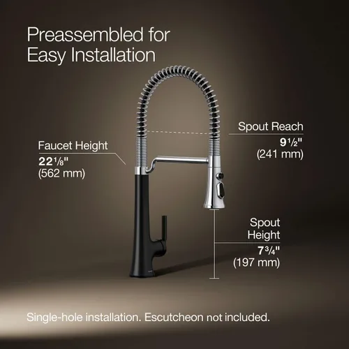 Miniatura 6 de KOHLER 23765-CBL Tone Grifo de Cocina Semiprofesional, Negro Mate/Cromo Pulido Cromo pulido con negro mate