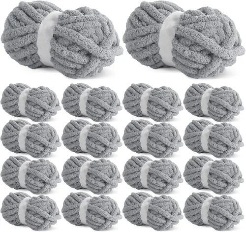 Miniatura 60 de HOMBYS Hilo de Chenille Grueso Carbón para Crochet, Hilo Grueso Espeso y Esponjoso para Tejer, Hilo Súper Grueso para Tejer Mantas a Mano, Hilo