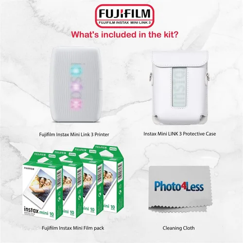 Miniatura 2 de Fujifilm Instax Mini Link 3 - Paquete de película para impresora Instax Mini (40 hojas), funda protectora Link 3 (blanco arcilla)