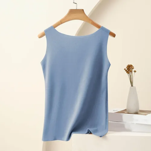 Miniatura 3 de Camiseta sin mangas de algodón térmico para mujer, camisa de forro polar, sin mangas, camisola, capa base, chaleco cálido sin costuras, cuello