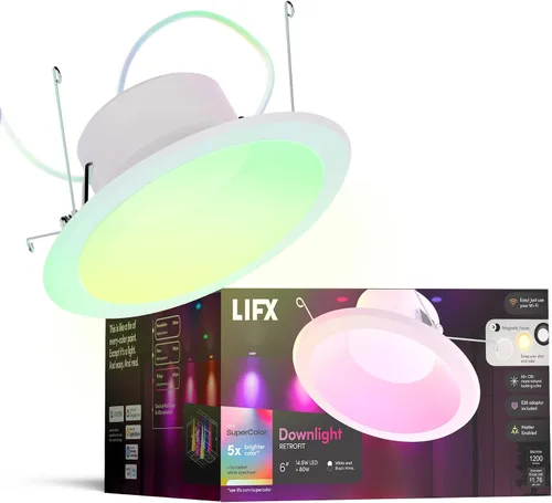 Miniatura 9 de LIFX Luz descendente empotrable inteligente sin lata de 4 pulgadas, borde deflector profundo, RGB + blanco sintonizable (1500-9000 K), control