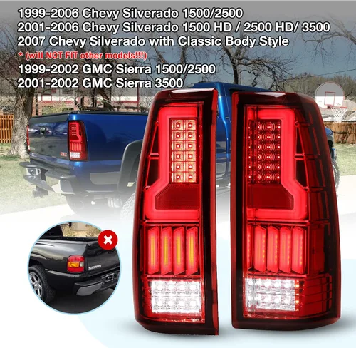 Miniatura 2 de Luces traseras LED para Chevrolet Silverado 1500 2500 3500, 99-02 GMC Sierra 1999-2006, repuesto de 1 par de lentes transparentes