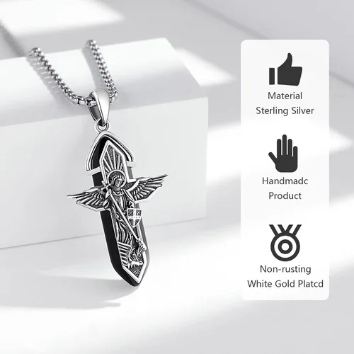 Miniatura 3 de Brisskaari Collar de San Miguel para hombres y mujeres, plata de ley 925, arcángel católico, colgante de amuleto de San Patricio, regalo de joyería
