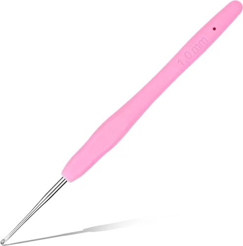 Miniatura 25 de Gancho de ganchillo de 0,5 mm, mango ergonómico para manos con artritis, agujas de tejer extra largas para principiantes y lana para ganchillo