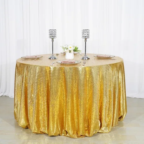 Miniatura 3 de Eternal Beauty Mantel de lentejuelas doradas de 120 pulgadas, mantel redondo brillante con purpurina para decoración de bodas, fiestas de cumpleaños