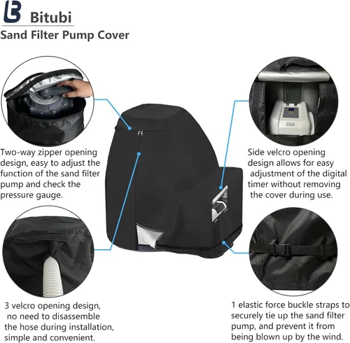 Miniatura 4 de Bitubi Cubierta de invierno para bomba de filtro de arena con forro de felpa, cubierta impermeable para bomba de piscina, protege de la nieve severa