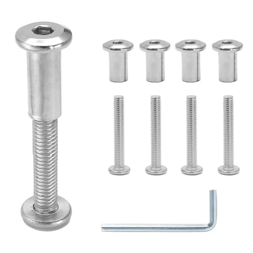 Miniatura 26 de 10 pares (20 piezas) M6 x 0.630 in Tornillo hexagonal con llave Allen, pernos de conector plateados para muebles, tornillos avellanados M6, tuercas