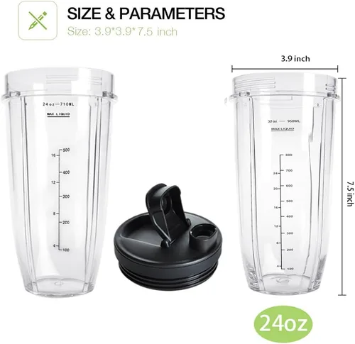 Miniatura 4 de Vaso de repuesto para licuadora de 24 onzas con tapas To-GO para Ninja, paquete de 2 piezas de repuesto compatibles con Ninja BL450 BL456 BL480