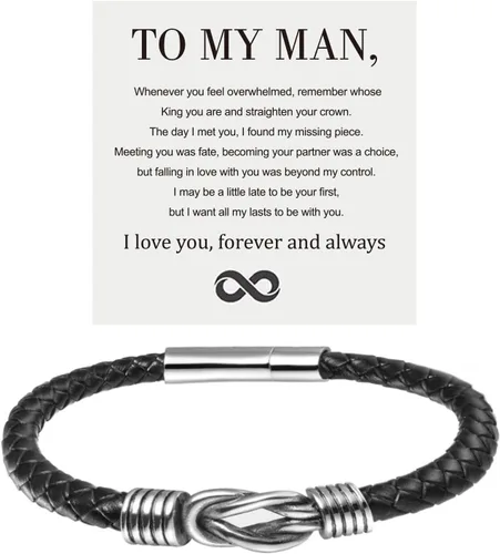 Miniatura 11 de Pulsera de cuero con texto en inglés "To My Man", regalo para marido de parte de WifeI Love You Forever and Always Pulseras para novio, aniversario