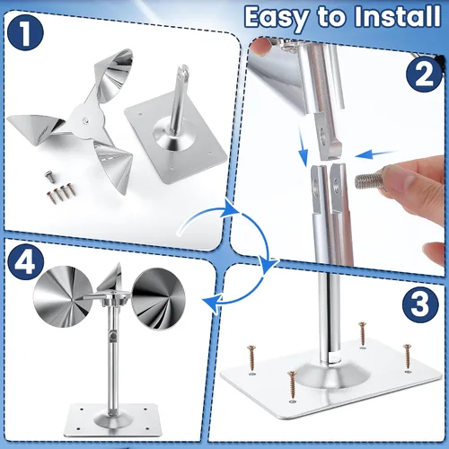 Miniatura 7 de 1 paquete de disuasión reflectante de pájaros giratorios, repelente de pájaros de aluminio alimentado por viento, dispositivos disuasorios