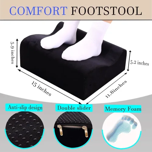 Miniatura 5 de Reposapiés para debajo del escritorio en el trabajo, reposapiés ergonómico debajo del escritorio con funda lavable, taburete de espuma viscoelástica