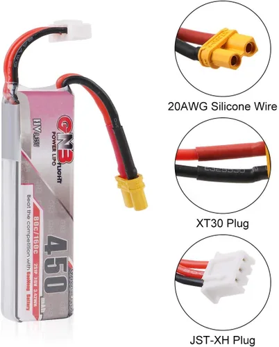 Miniatura 2 de Crazepony 2S HV LiPo Batería, 7.6V 450mAh 80/160C XT30 Plug para basureros Larva X Micro FPV Racing Drone Quadcopter - 2 piezas