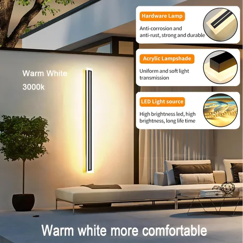 Miniatura 2 de Paquete de 2 lámparas de pared LED modernas para exteriores, 31.5 pulgadas, impermeable, IP65, blanco cálido, 110 V, lámpara de montaje en pared