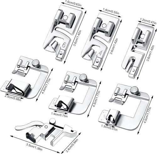 Miniatura 2 de 7 piezas de prensatelas de dobladillo enrollado, kit de pie de dobladillo para coser prensatelas enrolladas para máquina de coser multifuncional