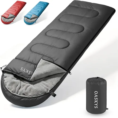 Oaskys - Saco de dormir para acampar, para 3 estaciones, clima cálido y fresco, verano, primavera, otoño, ligero, resistente al agua, para adultos y