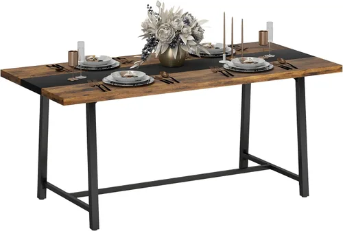 HOMCOM Mesa de comedor industrial para 8 personas, mesa de cocina rectangular de 70.9 pulgadas de largo con mesa grande y patas de acero para