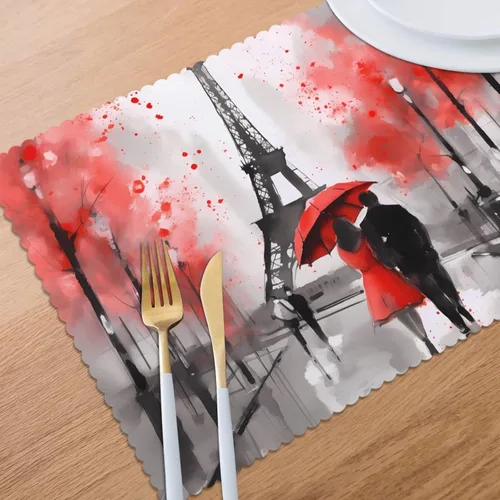 Miniatura 5 de Juego de 6 manteles individuales románticos de la Torre Eiffel para el día de San Valentín, lavables, para cocina, comedor, decoración del hogar, 12