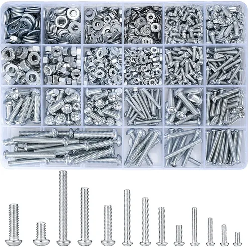 Miniatura 9 de wugongshan - Juego de 380 piezas de tornillos, pernos y tuercas, tornillos y tuercas métricos de máquina y arandelas planas, juegos de pernos
