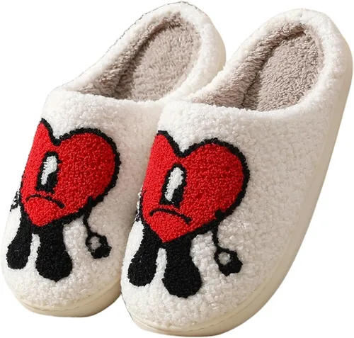 LEZIRTOI Bad Cute Bunny Slippers For Women Men Couple Casual Shoes Cartoon Plush Indoor Outdoor Slipper Winter Love Pattern Slippers House Slippers