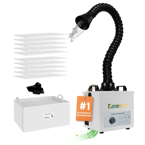 FumeClear Extractor de humos de soldadura: potente succión de 100 W, 200 m³/h, sistema de filtración de 3 etapas de bajo ruido, con 12 filtros para