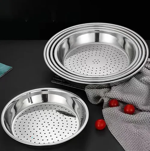 Miniatura 4 de Placa de vapor, 2 unidades de red de vapor redonda de acero inoxidable de 12.6 pulgadas para cocinar al vapor de alimentos (plata, L)