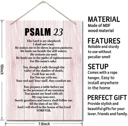 Miniatura 2 de Letreros de arte inspiradores de madera, Salmos 24 - El Señor es mi pastor, impresión de versículo bíblico, placa de pared impresa para colgar