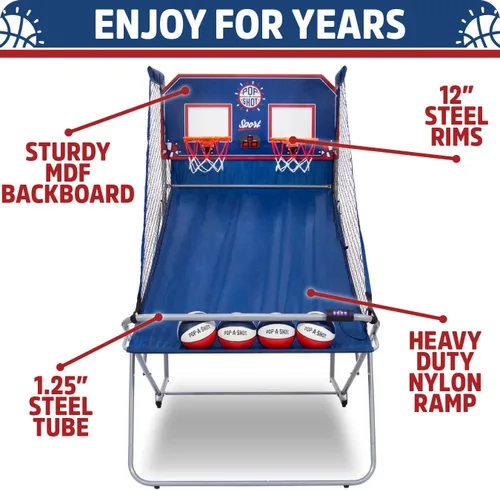 Miniatura 3 de Pop-A-Shot - Dual Shot Sport Juego de baloncesto arcade para el hogar Aro con marcador digital, 10 modos de juego, 4 pelotas Plegable para un