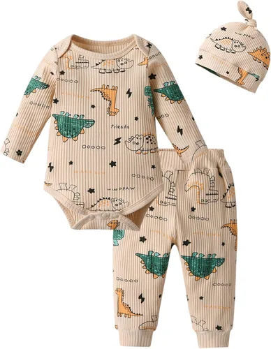 Miniatura 85 de Conjunto de 3 piezas de ropa de bebé recién nacido con estampado de manga larga + pantalones + sombrero