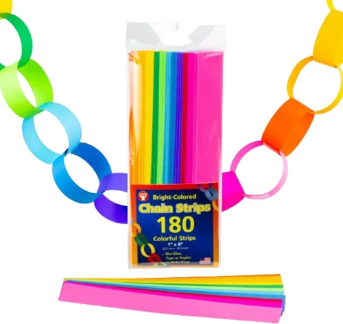 Mighty Bright - Tiras de cadena de papel, 1 x 8 pulgadas, 180 unidades, varios colores