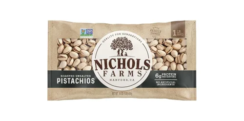 Miniatura 10 de Nichols Farms Pistachos cultivados en California, InShell, paquetes de aperitivos ricos en nutrientes, ajo tostado, 2 libras