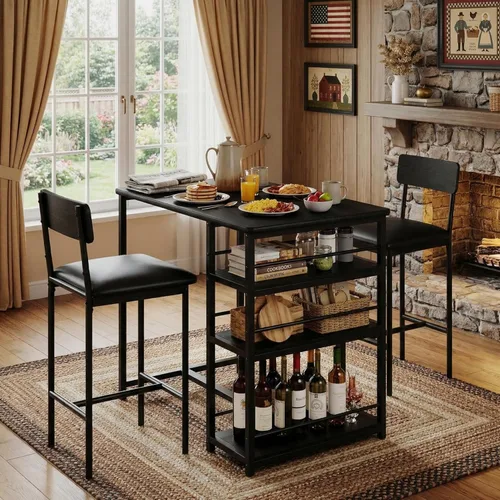 Miniatura 2 de GarveeHome Juego de mesa de comedor para 2, mesa de cocina de altura de mostrador con 2 taburetes de bar tapizados, mesa de comedor y sillas