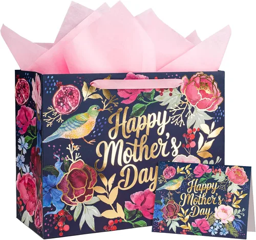Miniatura 12 de WRAPAHOLIC Bolsa de regalo grande para el día de la madre de 13 pulgadas con papel de seda, color rosa intenso con texto en inglés "You're Exactly