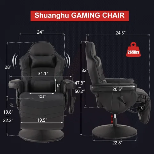 Miniatura 2 de Sillas de Juego para Adultos, Silla de Juego Reclinable con Reposapiés, Silla de Juego de Vídeo de Masaje Reclinable con Altura Ajustable, Silla