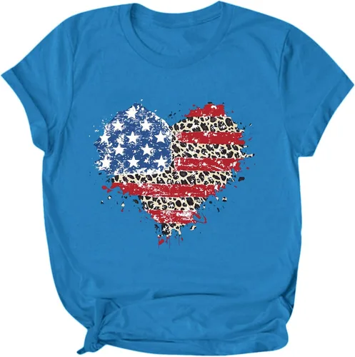 Miniatura 2 de Camiseta de manga corta con cuello redondo para mujer, diseño estampado con el Día de la Independencia