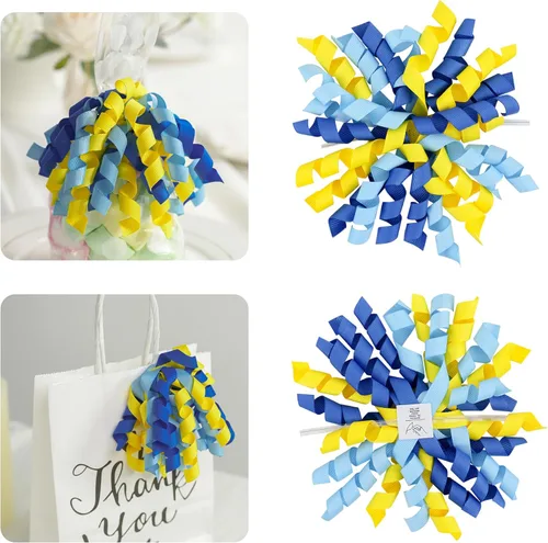 Miniatura 14 de AIMUDI Lazos Blancos de 4" Lazos Blancos Burst Lazos de Cinta Rizada Autoadhesivos para Envolver Regalos Cinta Grosgrain Lazos con Amarre Torcido