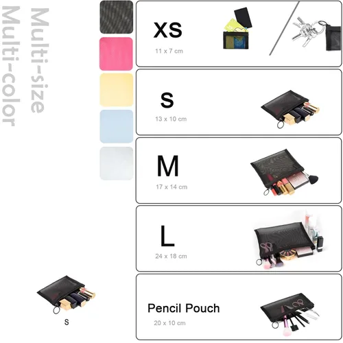 Miniatura 8 de Patu Bolsas de malla con cremallera, organizador de accesorios cosméticos de maquillaje de belleza, kit de aseo de viaje, bolsa de almacenamiento, 5