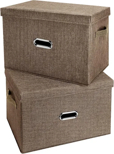 Miniatura 23 de Papeleras grandes plegables de tela de lino, con tapa y asas extraíbles, organizador de cajas de almacenamiento lavables, cubos con cubierta
