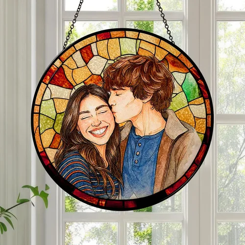 Miniatura 2 de Foto personalizada para parejas con vitrales de imitación para parejas, retrato de fotos para colgar en la ventana, regalo para él y él, regalo