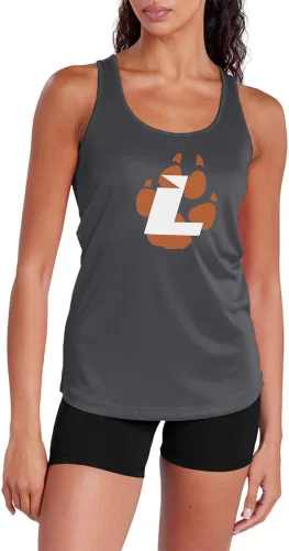 Miniatura 204 de Camiseta deportiva sin mangas oficial de la NCAA Collegiate para mujer, con espalda cruzada, logotipo primario, colección carbón