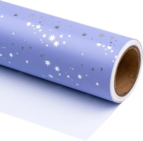 Miniatura 15 de WRAPAHOLIC Papel de regalo reversible, mini rollo, 17 pulgadas x 33 pies, diseño de mármol azul con rayas para cumpleaños, vacaciones, bodas, baby