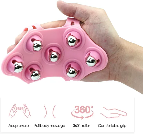 Miniatura 2 de Masajeador de guantes en forma de palma Manual de masaje de mano 7 Rodillo de 360 grados Bola de rodillo mental Rosa