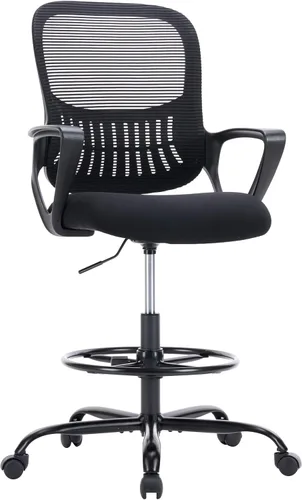 Miniatura 9 de DUMOS Silla de dibujo para escritorio de pie, altura de mostrador ajustable, brazos abatibles, ergonómicas de malla con respaldo medio, giratorias